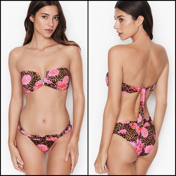 Victoria's Secret Other - VS Leopard Floral Bandeau Bikini Matching Set Top Bottoms